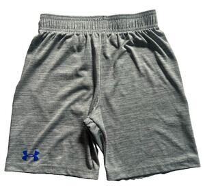 Under Armour Boys Size 7 Gray Athletic Shorts Blue Logo Elastic Waist